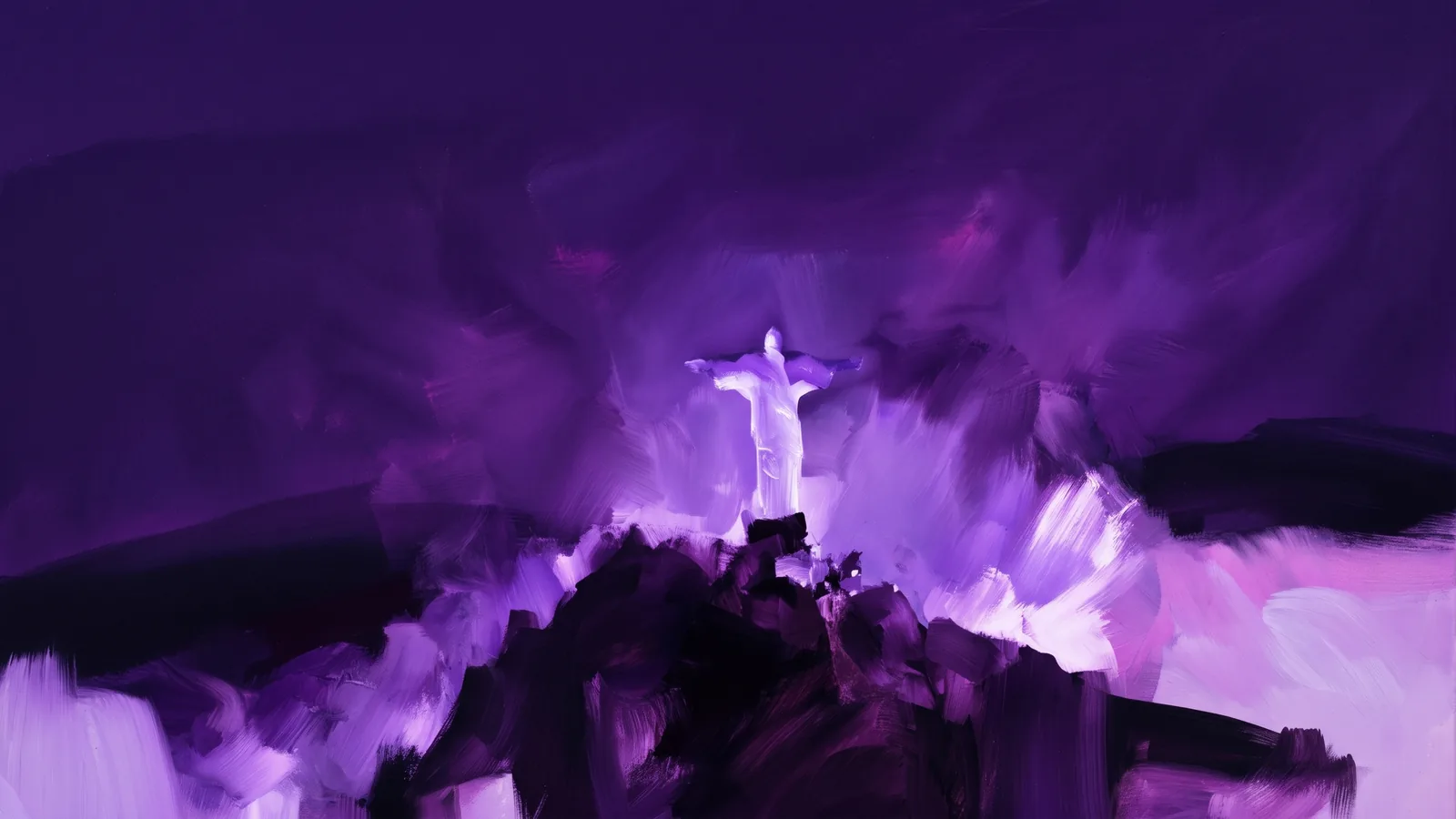 Painting of the Christ the Redeemer statue in Rio de Janeiro in shades of purple